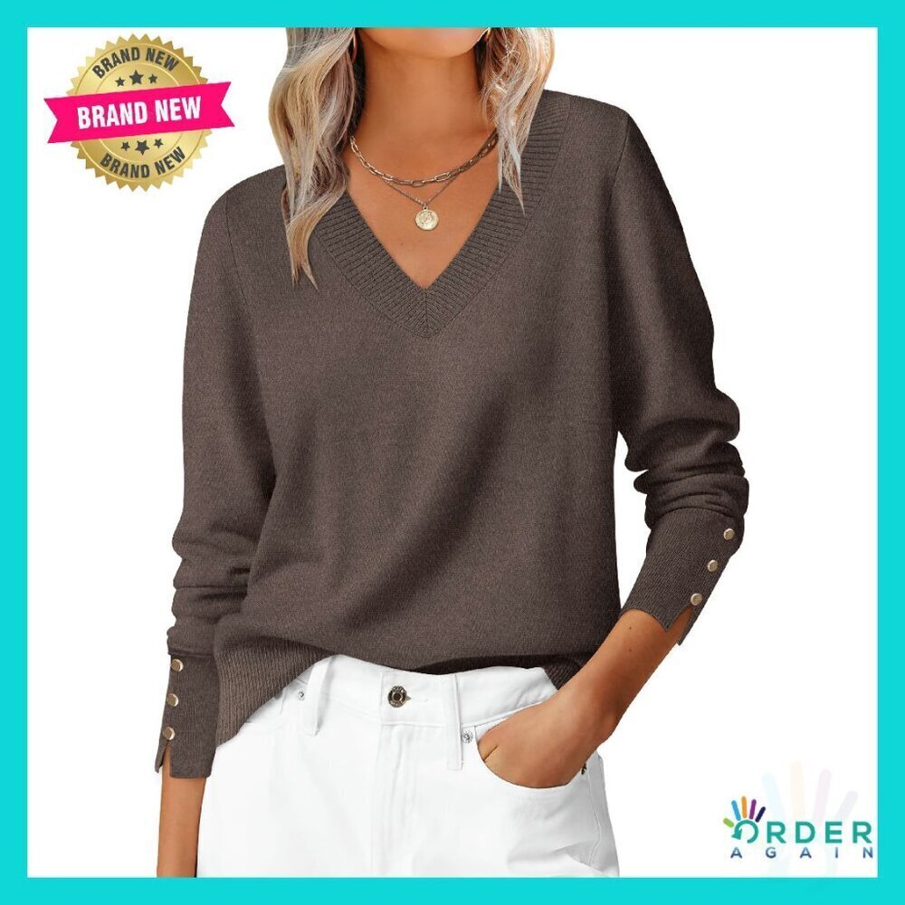 V-Neck Pullover Sweater Business Casual Work Blouse Loose Knit Tops